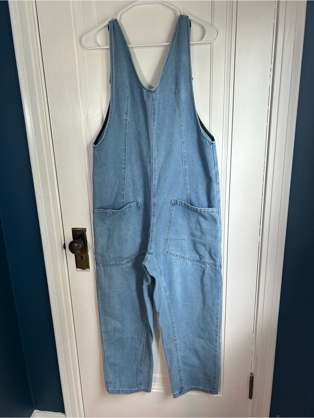 Light Wash Denim Overalls with Front Pockets - Picture 5 of 11